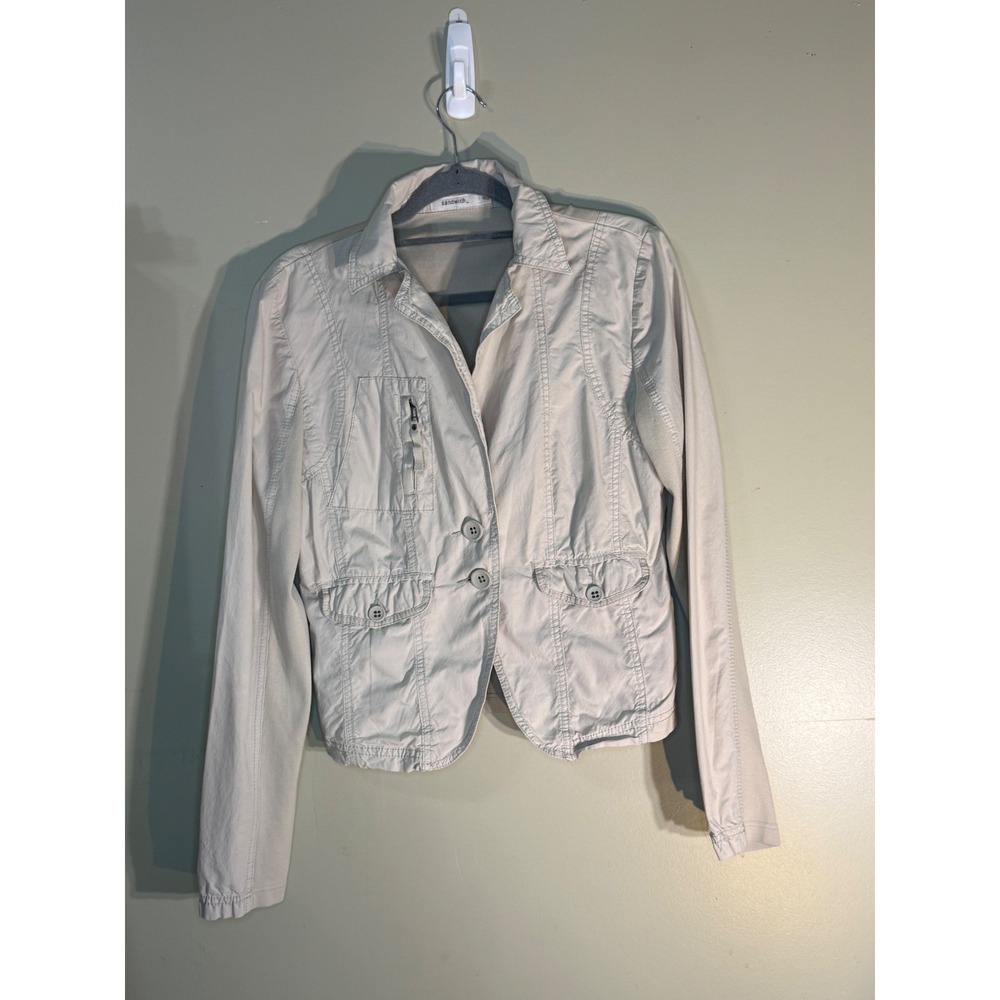 Sandwich_ Beige Utility Jacket Cotton Ribbed Knit Panels Size 40 US 8/10